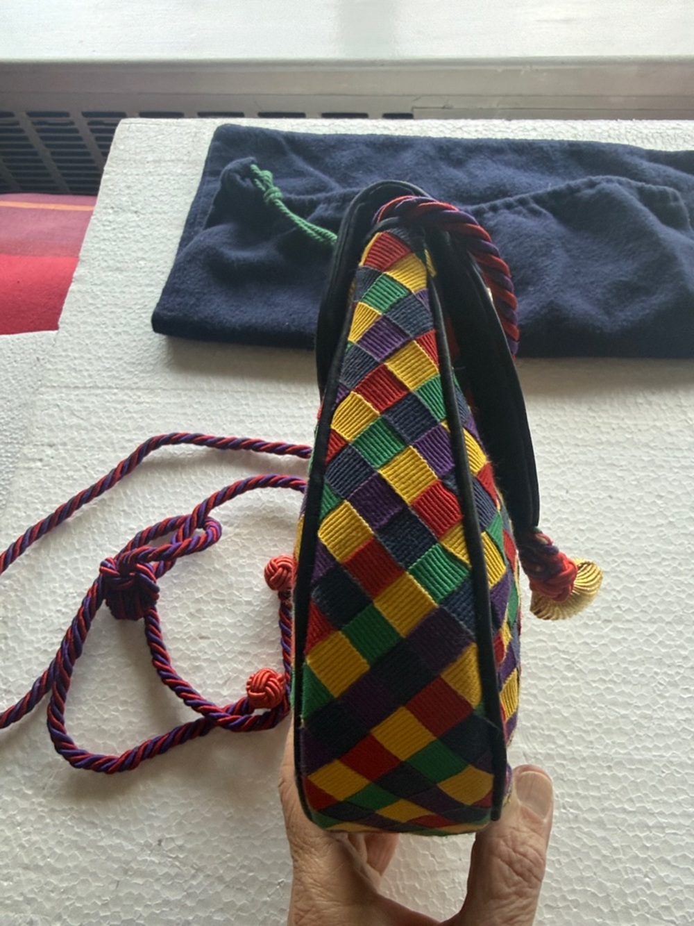 Vintage Bottega Veneta woven grosgrian ribbon colorful small flap bag with cord - Picture 5 of 13